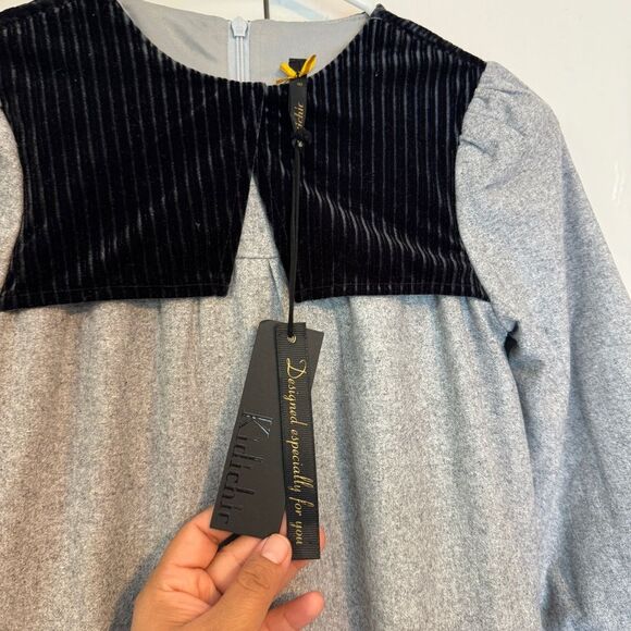 NWT Kidichic Girls Heather Gray Chesterfield Collar Wool blend Dress, Size 8 - Picture 5 of 7